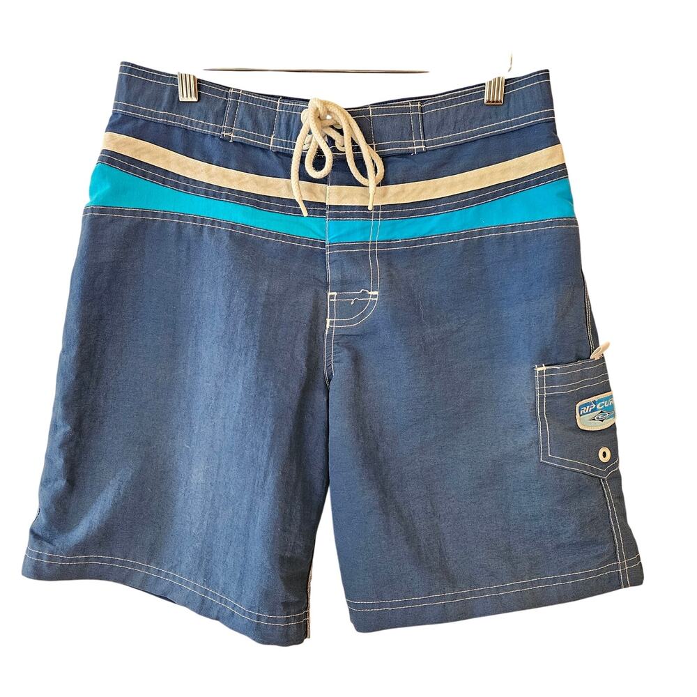 Vintage Y2K Rip Curl Men's Board Shorts Size 32 Blue Cargo Surf Beach Trunks